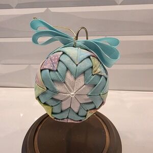 HAND MADE QUILTED FOLDED STAR CHRISTMAS ORNAMENT 3"